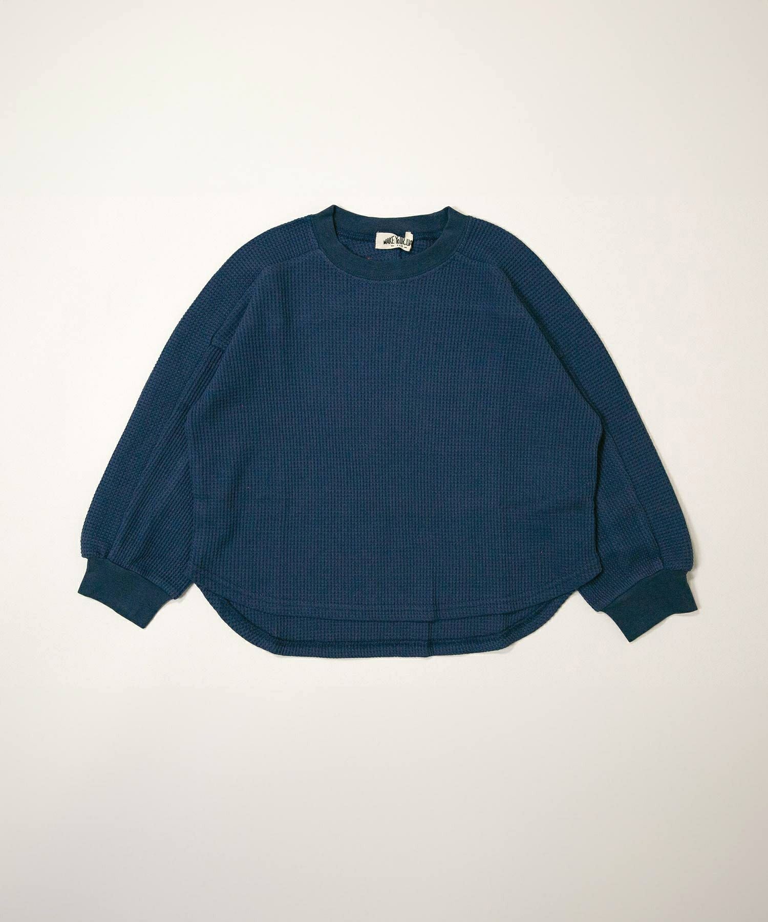 無地とボーダー裾ラウンドサーマル長袖Tシャツ□80～140cm|≪公式