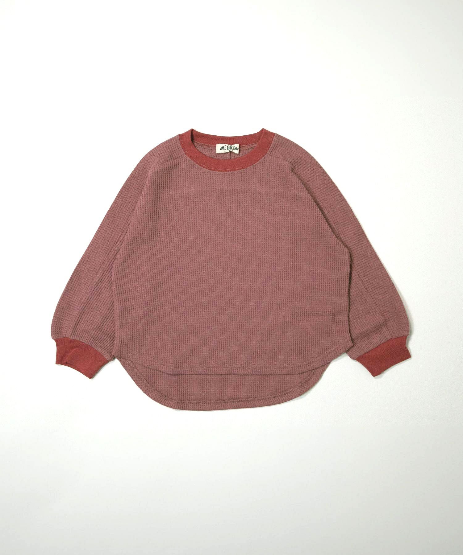 無地とボーダー裾ラウンドサーマル長袖Tシャツ□80～140cm|≪公式