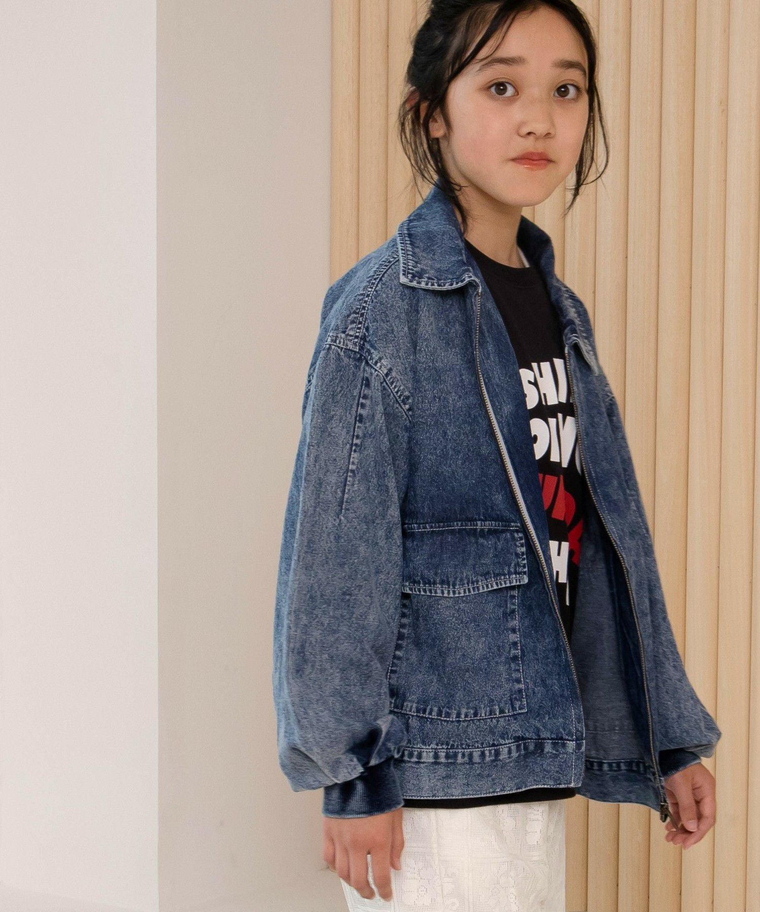 ジップアップデニムブルゾン□150.160cm | MAKE YOUR DAY