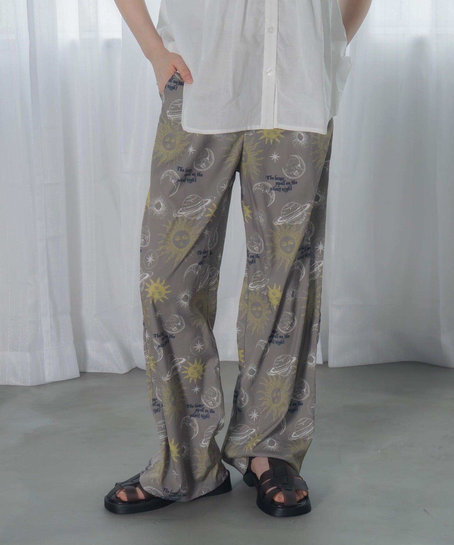 宇宙と花柄テロテロフル丈パンツ□150.160cm|≪公式≫メイクユアデイ
